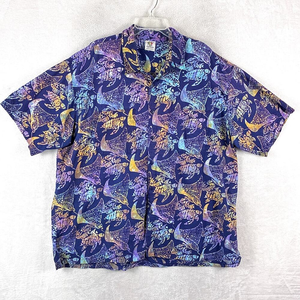 VTG Rum Reggae Hawaiian Shirt Mens 3X Multicolor Manta Ray Sea Turtle AOP Aloha